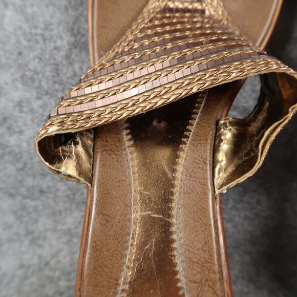 Casual Shoes Womens 41 Sandals Wedge Slip On Thong Flip Flop T Strap Brown - Picture 9 of 13